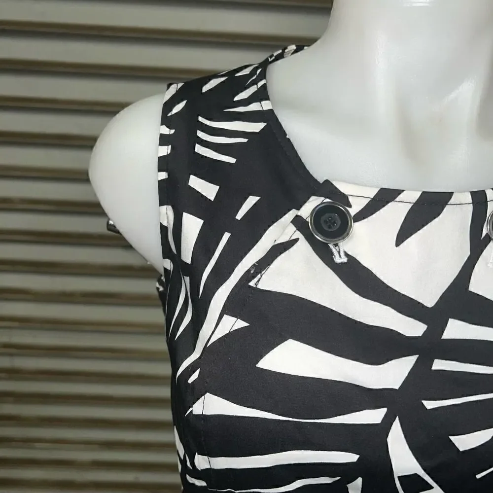 Alfani sheath dress career evening cotton blend white black palm leaf print